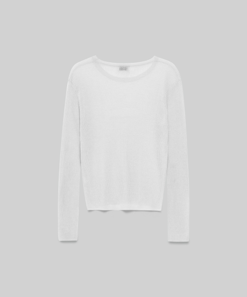 Women's Linen Blend Ribbed Sheer Knit [White] thumbnail 6