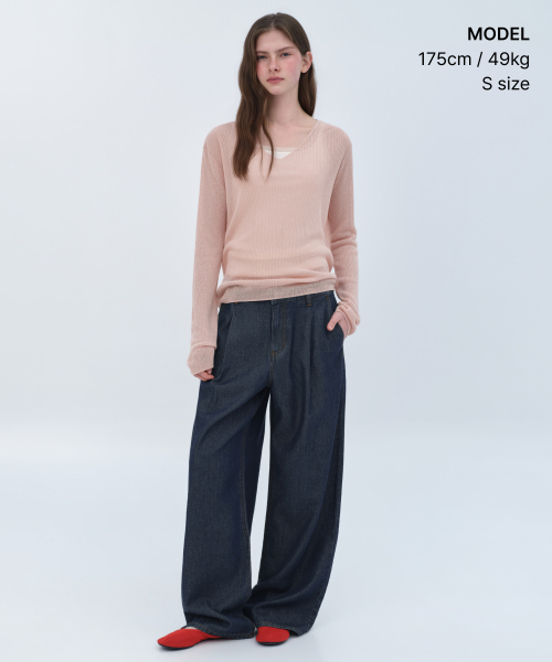 Женский тонкий V-образный трикотаж из льна [Indian Pink]