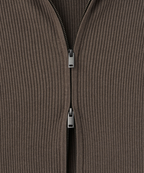 Women's Ribbed Slim Hooded Knit Zip-Up [Taupe] thumbnail 6