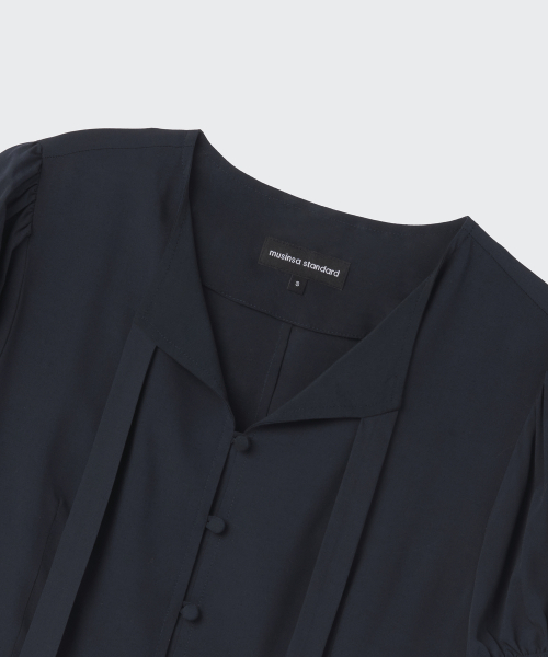 Womens Puff Sleeve Tie блузка [Dark Navy]
