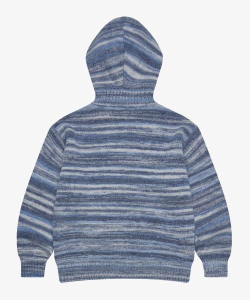 шерстяной stripe трикотаж с капюшоном zip-up_Blue