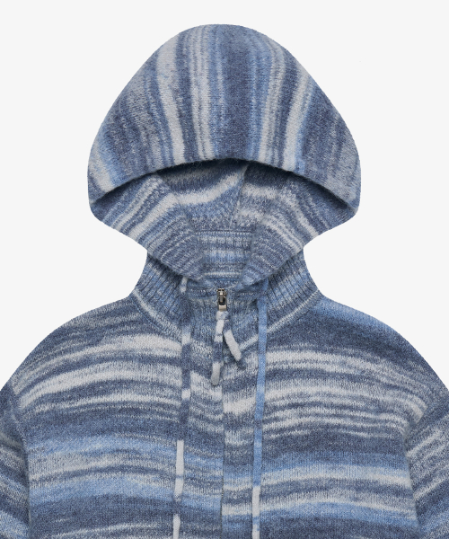 шерстяной stripe трикотаж с капюшоном zip-up_Blue