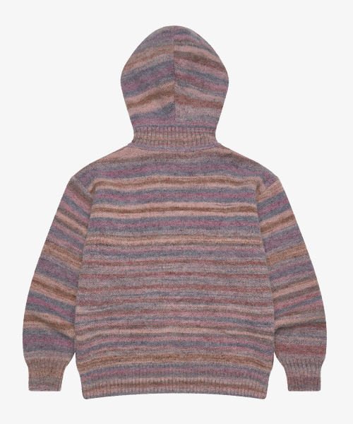 шерстяной stripe трикотаж с капюшоном zip-up_Pink
