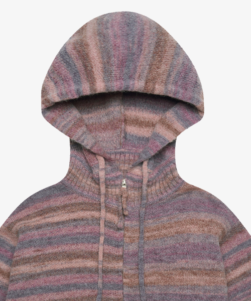 шерстяной stripe трикотаж с капюшоном zip-up_Pink