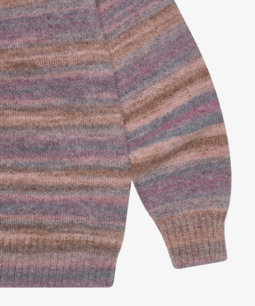шерстяной stripe трикотаж с капюшоном zip-up_Pink