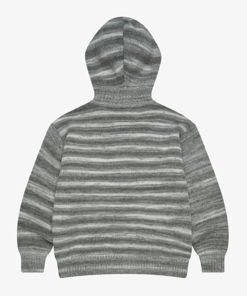 шерстяной stripe трикотаж с капюшоном zip-up_Grey