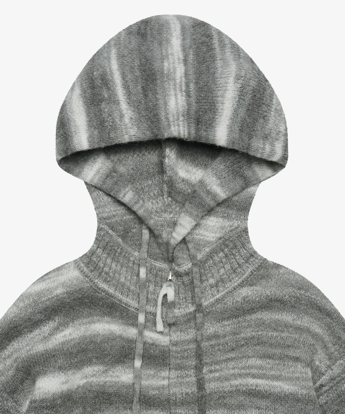 шерстяной stripe трикотаж с капюшоном zip-up_Grey
