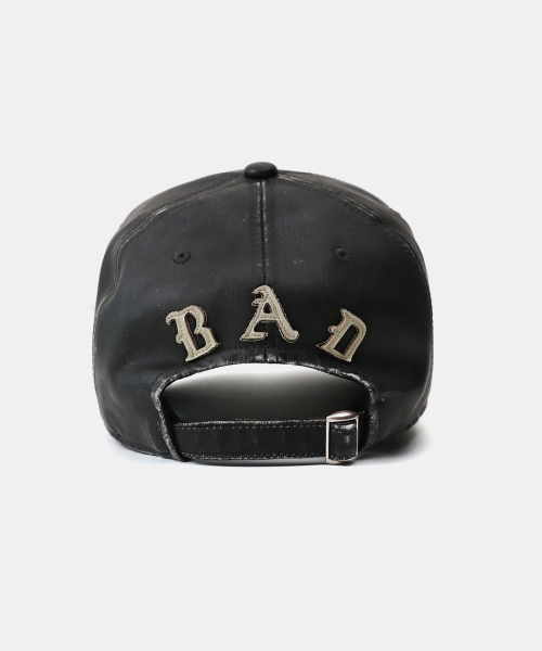 MUSINSA | BADBLOOD Mystic Big Patch Ball Cap - Black Washed Leather