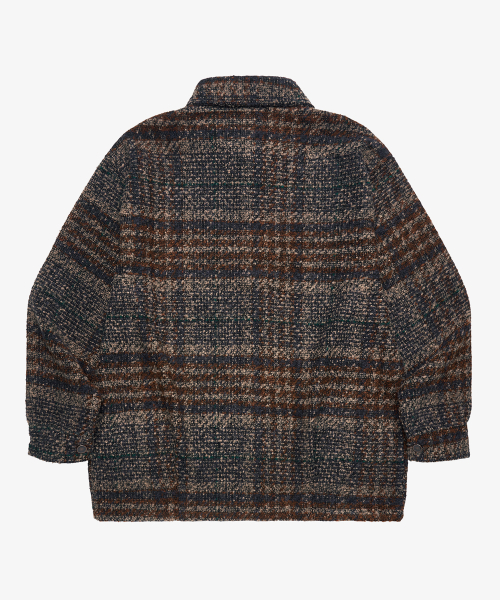 шерстяной boucle check jacket_Brown