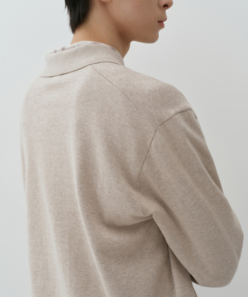 Washable Supima Cotton Long Sleeve Knitted Polo Shirt [Oatmeal] thumbnail 6