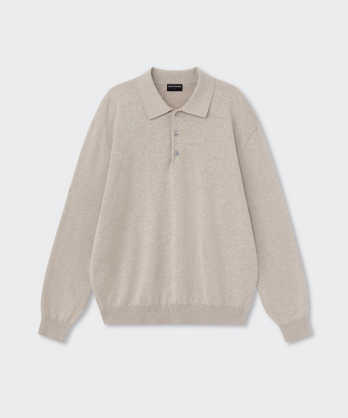 Washable Supima Cotton Long Sleeve Knitted Polo Shirt [Oatmeal] thumbnail 8