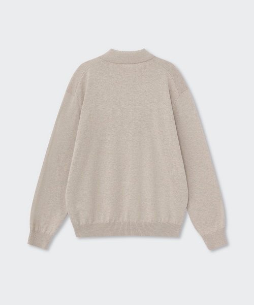 Washable Supima Cotton Long Sleeve Knitted Polo Shirt [Oatmeal] thumbnail 9
