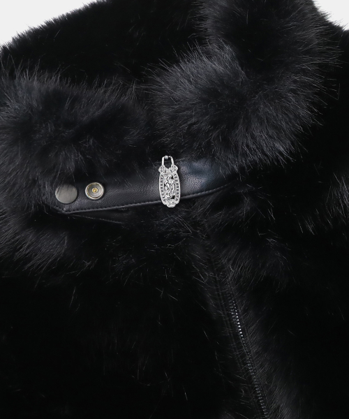 Viper81 High Neck Fur Jacket - Black thumbnail 3