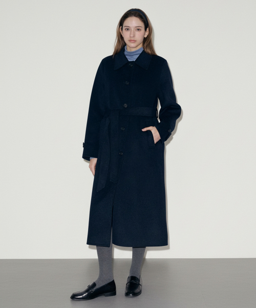 Классическое длинное пальто балмакаан из кашемира (Dark Navy)