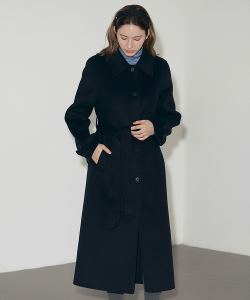 Классическое длинное пальто балмакаан из кашемира (Dark Navy)