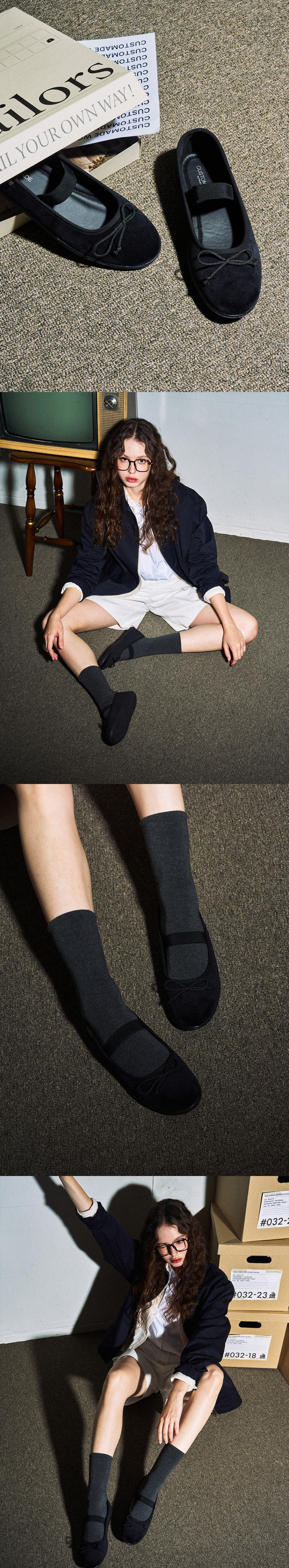 RIBBON MARY JANE FLAT SHOES BLACK