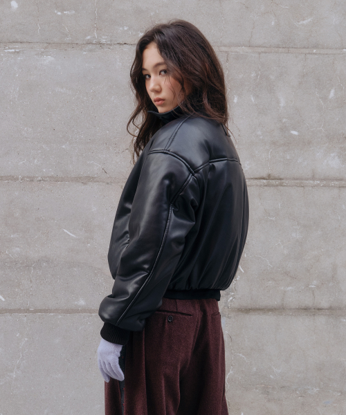 Leather Puffer куртка — Black