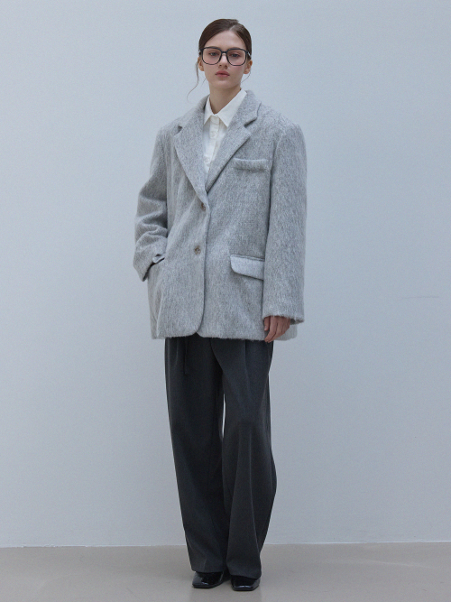 Свободный шерстяной жакет под альпаку (Grey)