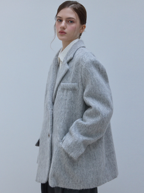Свободный шерстяной жакет под альпаку (Grey)