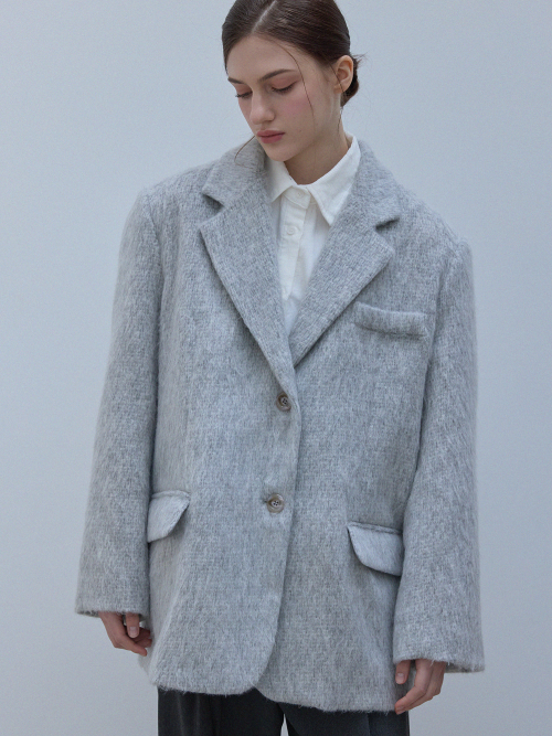 Свободный шерстяной жакет под альпаку (Grey)