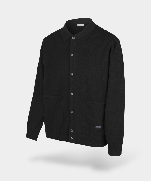 Мягкий стирающийся кардиган с воротником, Black