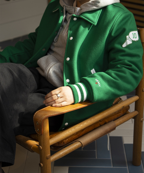 (U) Шерстяной бомбер NORTHEAST WOOL VARSITY JACKET KELLY WHITE
