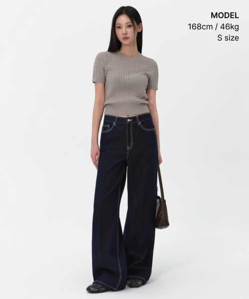 Женский трикотаж косой вязки с коротким рукавом [Light Warm Grey]
