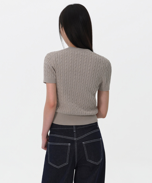 Женский трикотаж косой вязки с коротким рукавом [Light Warm Grey]