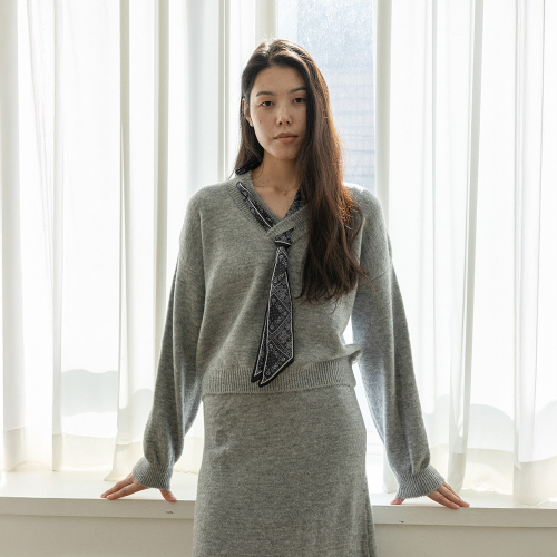 LS_Silk scarf knit two-piece set_2color