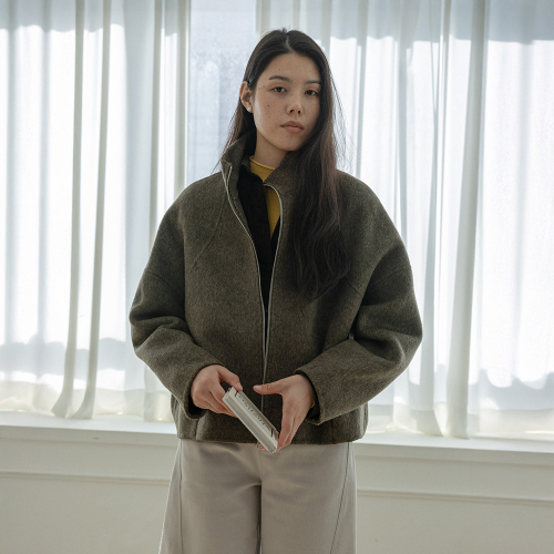 LS_Zipper stand collar short coat_2color