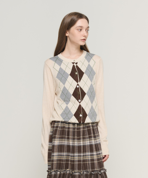 Кардиган в ажурную клетку (Beige)