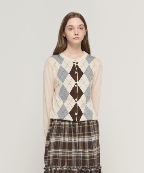 Кардиган в ажурную клетку (Beige)