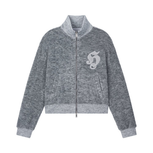 SYMBOL HAIRY KNIT ZIP-UP_M.GREY