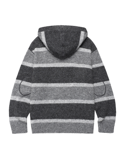 STRIPE KNIT HOODIE ZIP-UP CHARCOAL