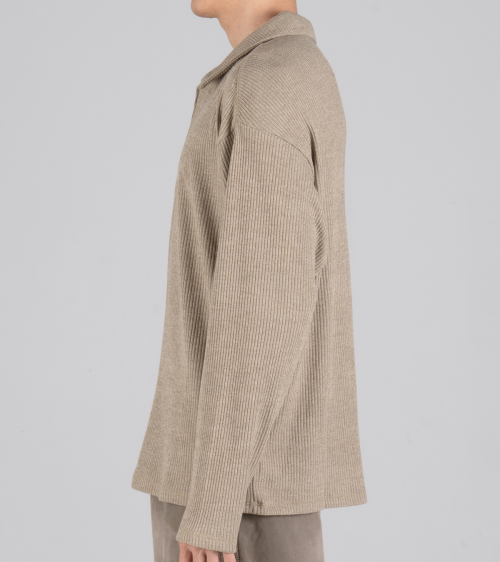 Трикотажный пуловер с открытым воротником (Beige)