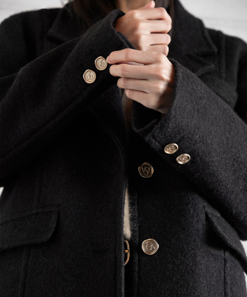 BOUCLE LOGO PATCHED WOOL JACKET, BLACK