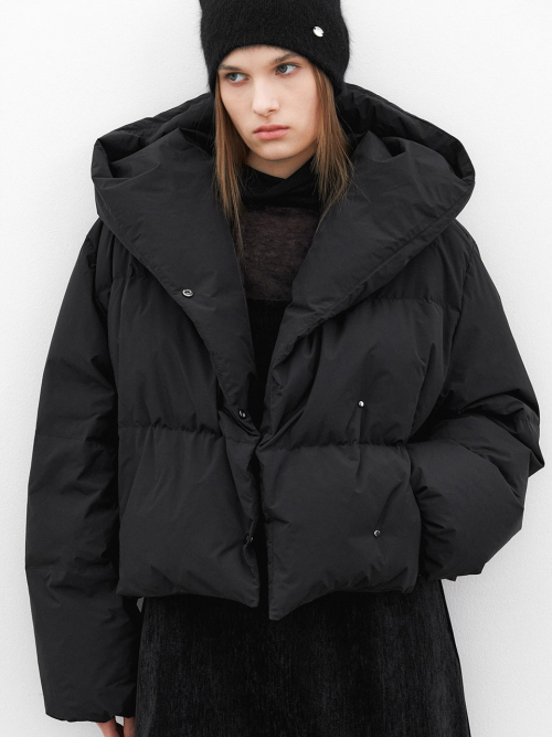(JP-585)HOODED DUCK DOWN CROP PUFFER
