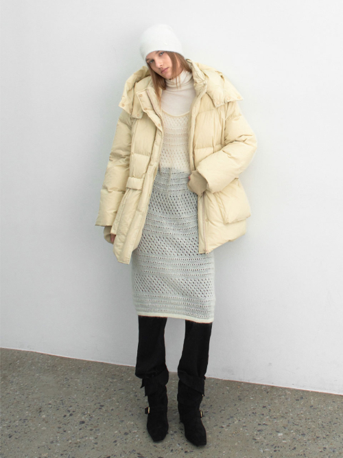 (JP-583)DUCK DOWN HOODY HALF PADDING
