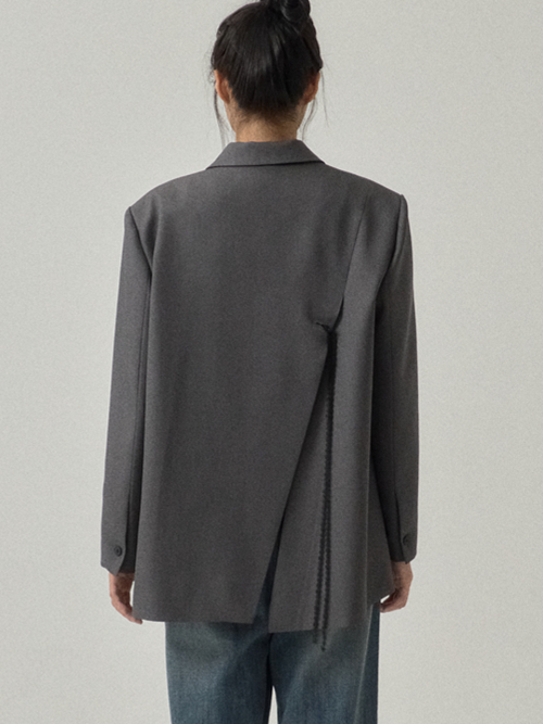 Black Slit Tailored Oversized Jacket_Gray