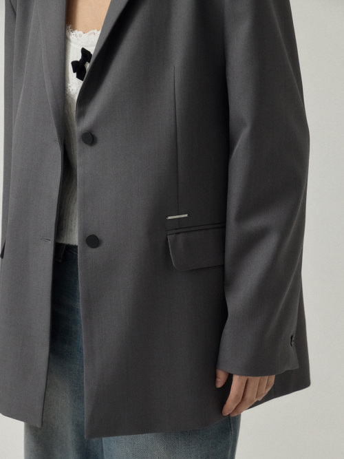 Black Slit Tailored Oversized Jacket_Gray