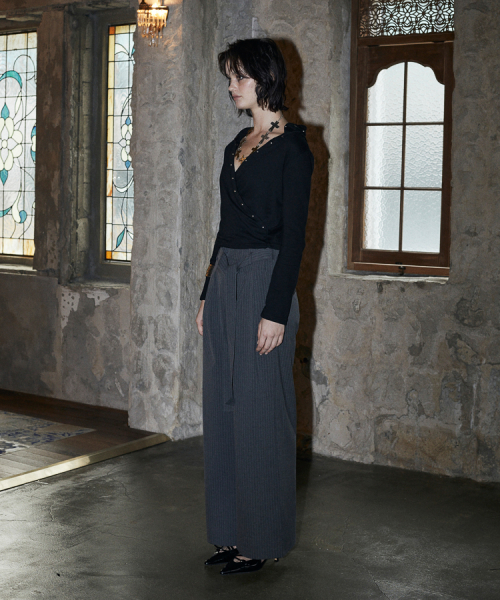 Looped Stripe Slacks (CHARCOAL)