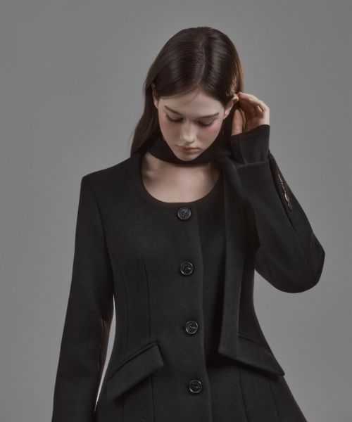 Emma String Round Neck Coat - Black