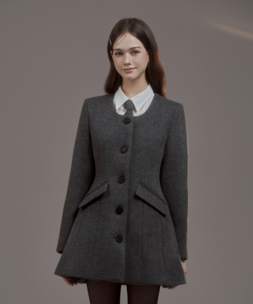 Emma String Round Neck Coat - Grey