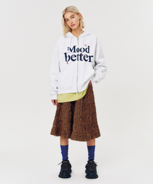 MOOD HOODED ZIP UP WHITE MELANGE