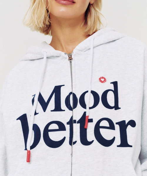 MOOD HOODED ZIP UP WHITE MELANGE