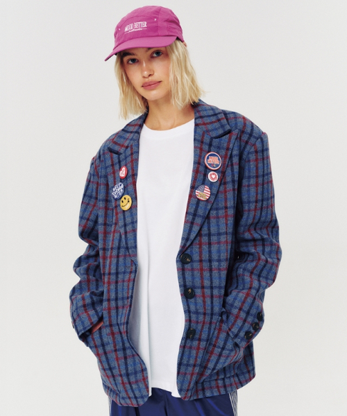 CHECK WOOL BLAZER BLUE