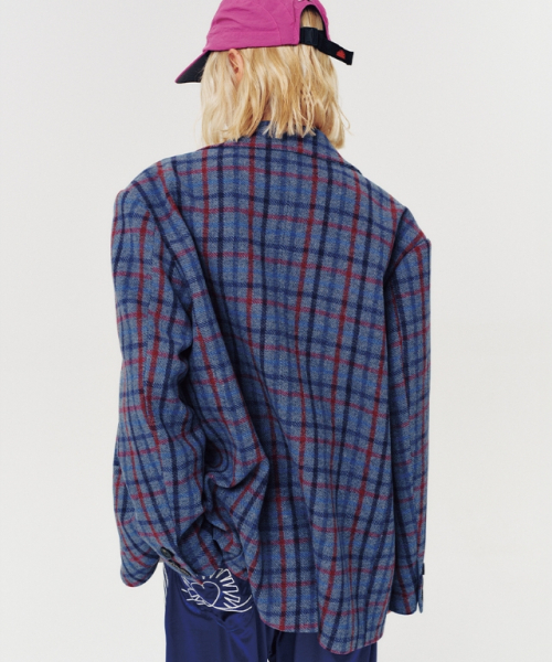 CHECK WOOL BLAZER BLUE