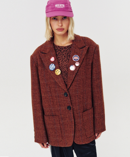 CHECK WOOL BLAZER BROWN