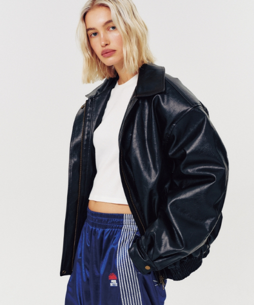 VINTAGE WASHED FAUX LEATHER JACKET DARK BROWN