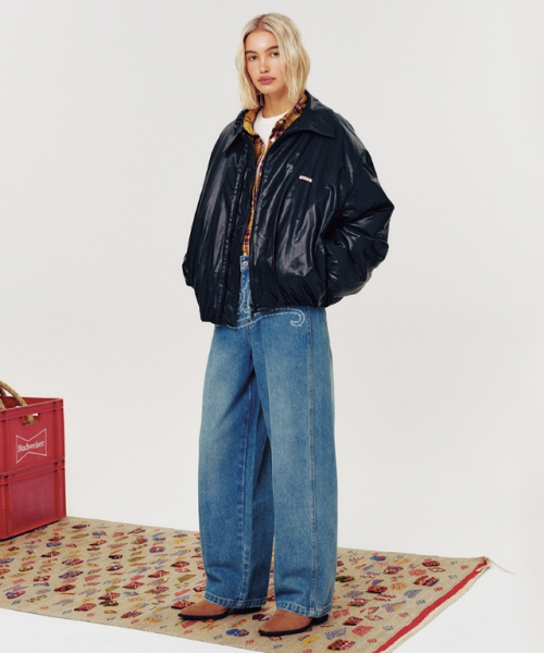 GLOSSY FAUX LEATHER BOMBER JACKET BLACK
